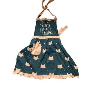 Coffee Right Meow Cat Navy Dot Apron with Pink Trim and Ties by Pantry